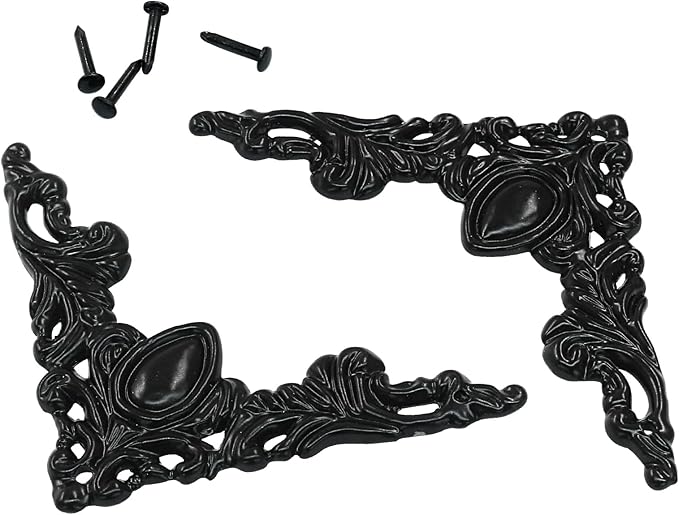 32Pcs Vintage Metal Corner Protector, Antique Edge Decorative Protectors Scrapbooking Albums, Decorative Corner for Photo Frame/Jewelry Box (Black)