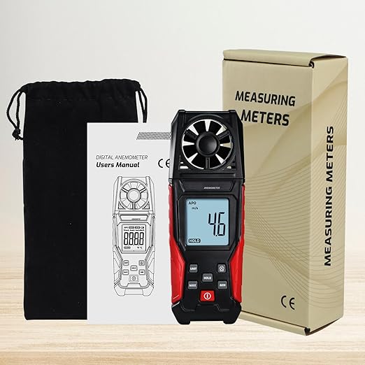 Digital Anemometer Handheld Wind Speed Meter for Air Velocity, Temperature Outdoor High Accuracy Anemometer Gauge Max/Min Data Hold, Battery Indicator for Drone Flying, Sailing, HVAC, Weather