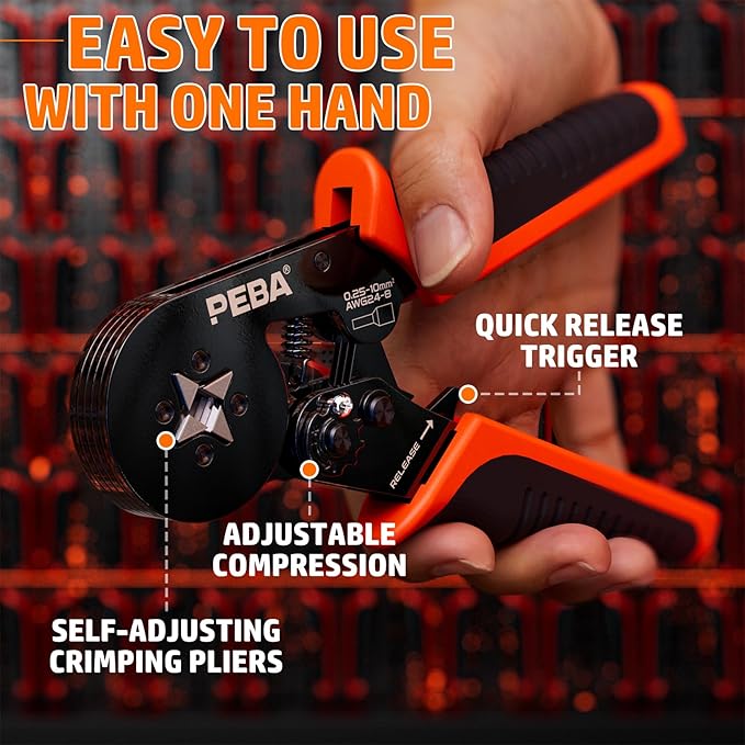 PEBA Ferrule Crimping Tool Kit, 24 Sizes wire Ferrules and Square Crimping Pliers AWG28-7 & Wire Stripper for Electrical Wiring/DIY Terminals | Self-Adjusting Ratchet Crimper - Copper Ferrule Kit