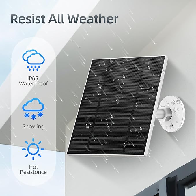 5W Solar Panel for Security Camera, Solar Panel with Micro USB & USB-C Port for DC 5V Outdoor Rechargeable Battery Camera, IP65 Waterproof, 360° Adjustable Security Mount, 9.8ft Cable(White 3PC)