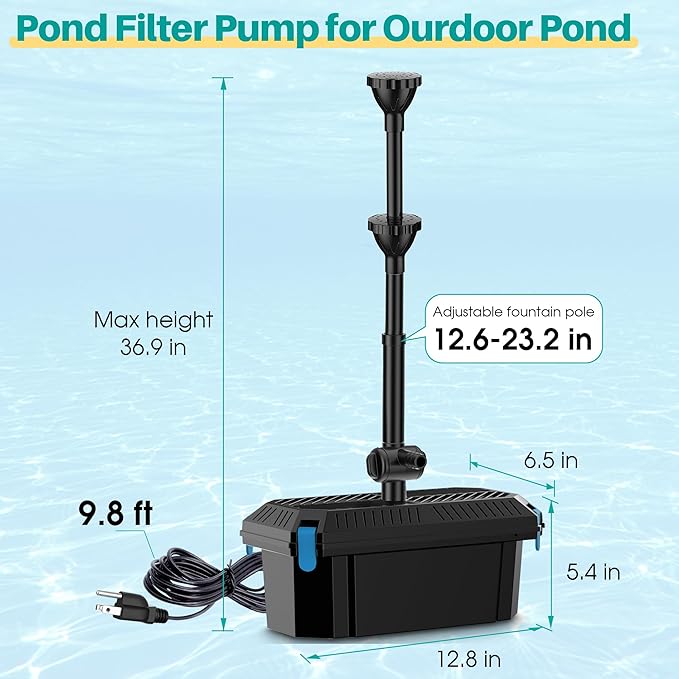 Biling Pond Filter with Fountain Pump Kits, 660GPH Koi Pond Filter with 40W Pond Pumps for Outdoor Ponds, Pond Fountain Kit for Garden Pond, Fish Tank, Water Feature - Corded Electric