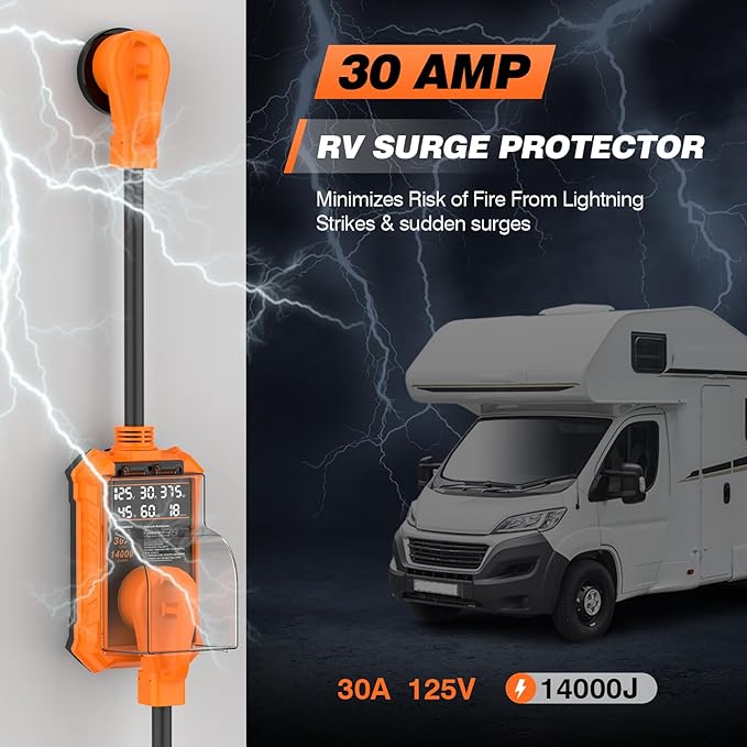 RV Surge Protector 30 Amp, 14000 Joules Protection, Automatic Over/Under Voltage & Temperature Shutoff, 6-in-1 Smart Display for RV Safety, UL Certified, Compatible with Campers, Travel Trailers