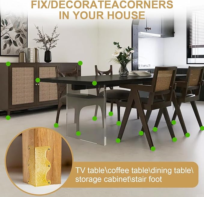 4 Pcs Baseboard Corner Protectors,Vintage Metal Skirting Board Corner Protectors for File Boxes,Bookshelves,Wooden Cases,Jewel Cases Decorative (Gold)