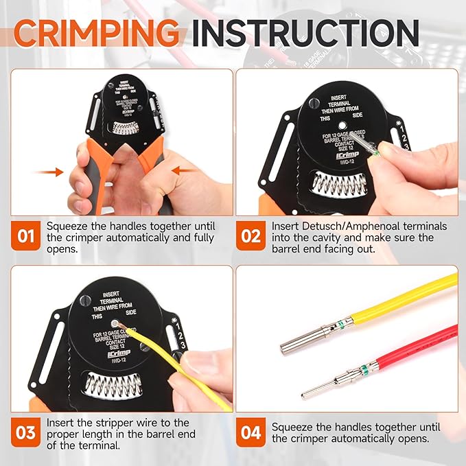 iCrimp Closed Barrel Crimper 4 Way Indent,8 Impression Type for Deutsch Solid Contacts gage 12 (IWD-12)