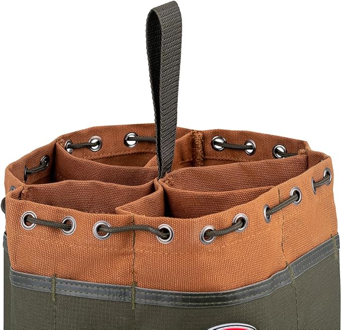 BucketBoss 25001 Canvas Organizer Parachute Bag with 19 Pockets for Nails,Screws, and Bolts in Brown