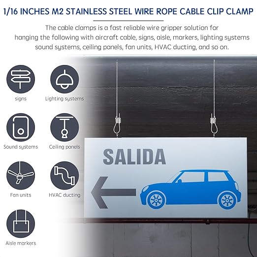 1/16 Inch M3 Stainless Steel Wire Rope Cable Clip Clamp, 1/16" Two Way Wire Rope Clips for 1/16 Inch (1.5mm-2.0mm) Stainless Steel Cable/Wire Rope - 10 PCS