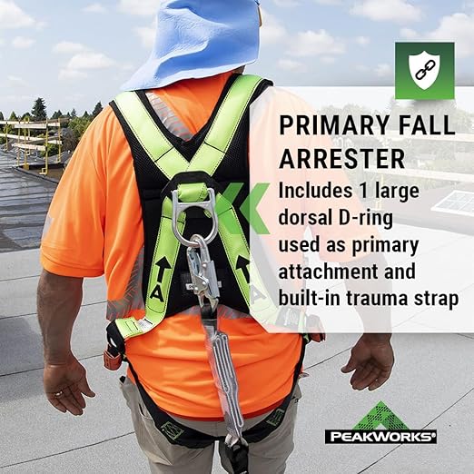 PeakWorks PeakPro Series Safety Harness - Full Body Safety Harness - CSA & ANSI Compliant Fall Protection - 310 lbs Capacity - Universal Size (Multiple Classes & Leg Buckle Types)