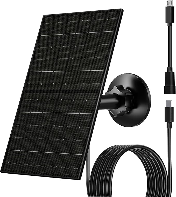 FUTUREZEN 6W Solar Panel for Security Camera Outdoor, 5V USB/USB-C Solar Charger Compatible with Rechargeable Battery Cameras, IP66 Waterproof, 360° Adjustable Mount, 9.8ft Cable (1 Pack, Black)