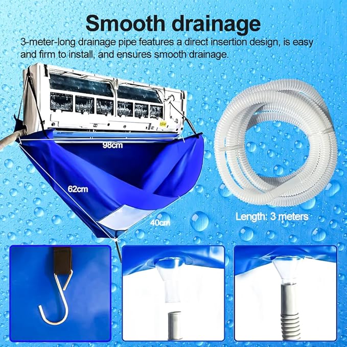 Ac Cleaning Bag With Support Rods, Ac Cleaning Cover With Wider Opening, Waterproof Air Conditioner Cleaning Cover, Split Unit Cleaning Kit, Ac Cleaning Kit for Household Wall-mounted Air Conditioner