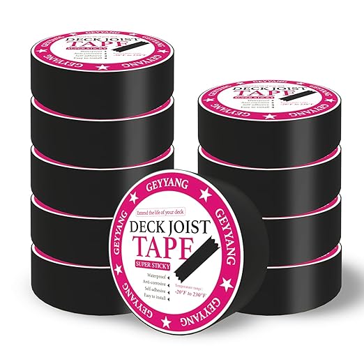 GEYYANG 10 Pack Deck Joist Tape 2 inch x 50 Feet,Butyl Joist Tape for Decking,Waterproof Seal Antiseptic Butyl Deck Tape, Self-Adhesive Deck Flashing Tape for Wood Decks Beams Roof