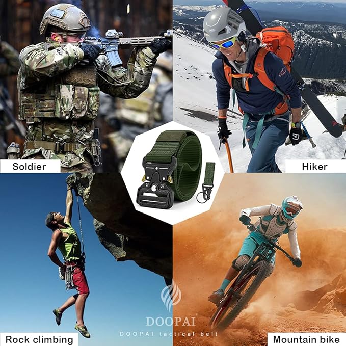 DOOPAI Tactical Belt for Men, 3Pack Military Nylon Web with Heavy Duty Quick Release Metal Buckle