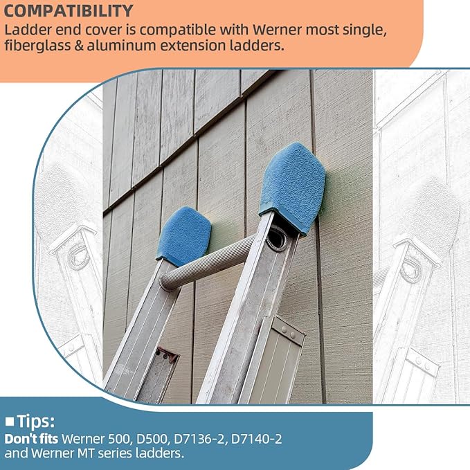 AC19-2 Extension Ladder Covers Compatible with Werner Most Fiberglass & Aluminum Extension Ladders, Ladder Bumper Boots Designed to Snap Over Non-Wood Ladder Rail End Caps - 2 Pair