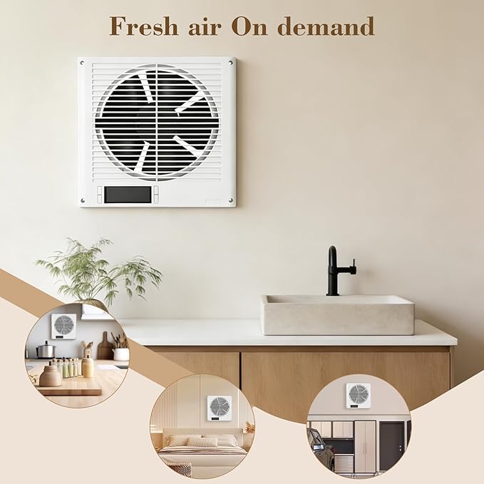 8" Through Wall Fan 305 CFM, Room to Room Air Transfer Fan, Reversible Airflow Design, Programmable Timer, Quietly Circulating Air for Home, Office, Closet, Laundry Room & More