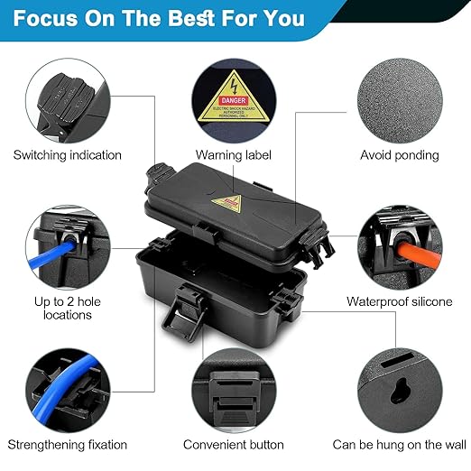 Outdoor Electrical Box Waterproof IP54-rated Outdoor Outlet Box Black Outdoor Extension Cord Cover Box (Inner 6.5 x 3.5 x 2.2inch) Wall-Hangable Waterproof Box for Protect Outlet(2 PCS Black)