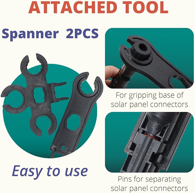 MC-4 Connector kit, Solar Cable Connector kit, 6 Pairs of Solar Connectors, 2 Spanner Wrenches and a Wire Crimper, Photovoltaic System Connector kit, for Solar Panel Cable Assembly
