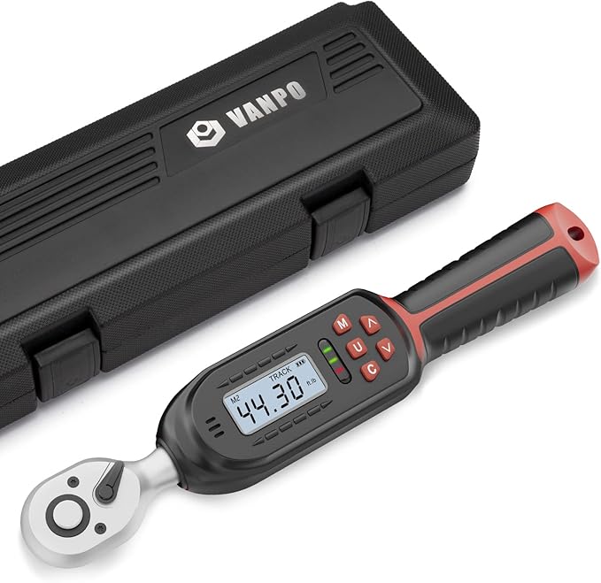 VANPO 3/8 Inch Digital Torque Wrench with Preset Values, 2.2-44.3 Ft-lbs/3-60Nm, Buzzer and LED Notification, Small Electronic Torque Wrench for Motorcycles