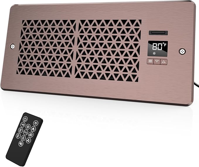 Register Booster Fan for 4" x 10" Register Holes with Remote Control and Thermostat, 10-Speeds Floor Vent Fans Booster - Enhances AC Heating&Cooling Airflow, Quiet Air Duct Fan for Wall, Bronze