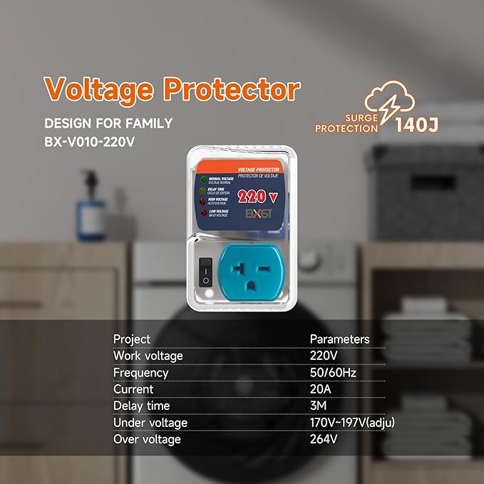 BXST Heavy-Duty Surge Protector 20A 4400W for Refrigerators One Outlet Plug Voltage Protector Adjustable Voltage Regulator for Home Appliance, 1 Pack