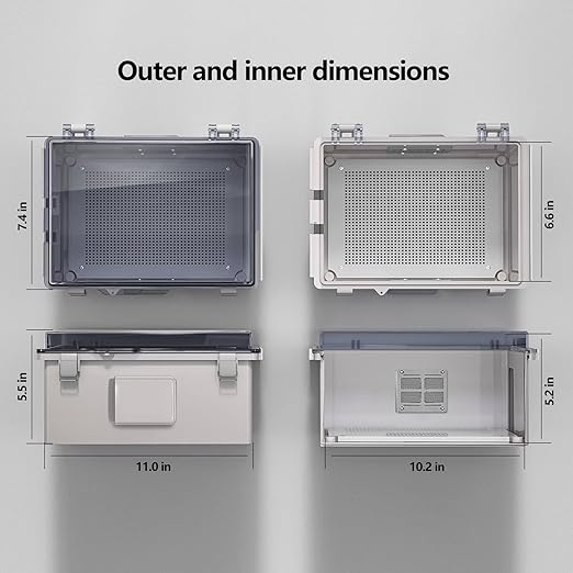 ABS Electrical Junction Box, Ventilated Design, Cable Grommets, IP65 Waterproof Enclosure, Indoor/Outdoor Use with Mounting Panel. (Clear Cover, 11"x7.4"x5.5")
