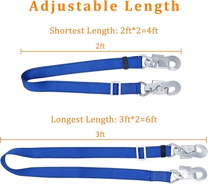 NTR Safety Harness Lanyard, Fall Protection Lanyard and Safety Belt Adjustable,from 4-Feet to 6-Feet Outdoor Tree Climbing Belt Restraint Lanyards With Large Snap Hooks