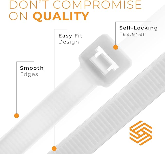 GTSE 8 Inch White/Clear Zip Ties, 100 Pack, 50lb Strength, UV Resistant Strong Nylon Cable Ties, Self-Locking 8" Tie Wraps