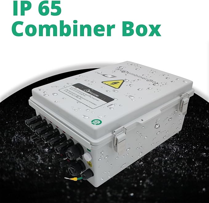 ABS Waterproof PV Combiner Box with 6 String, Solar Panel Combiner Box for On/Off Grid Solar System, includes Circuit Breaker, Lightning Arrester and 15A Rated Current Fuse (Gray, with Lock)