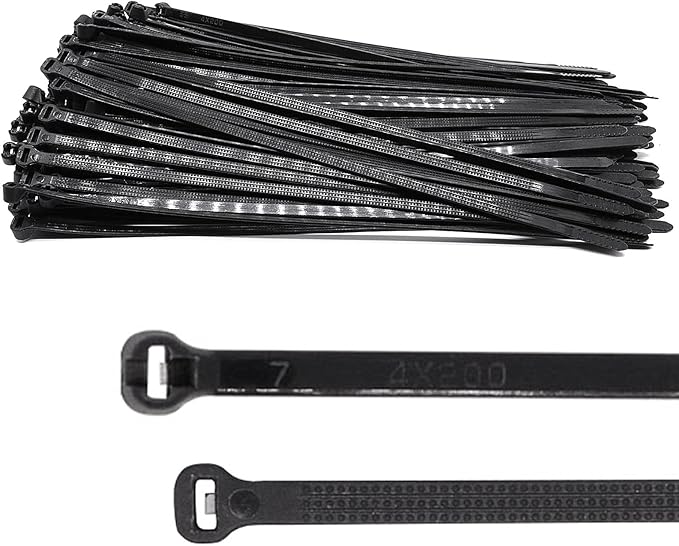 150pcs Push Mount Zip Ties 8 inch, Self Locking Straps Cable Zip Tie with Stainless Steel Metal Tooth Locking Device Heavy Duty Nylon Zip Tie Clips (8", Black)