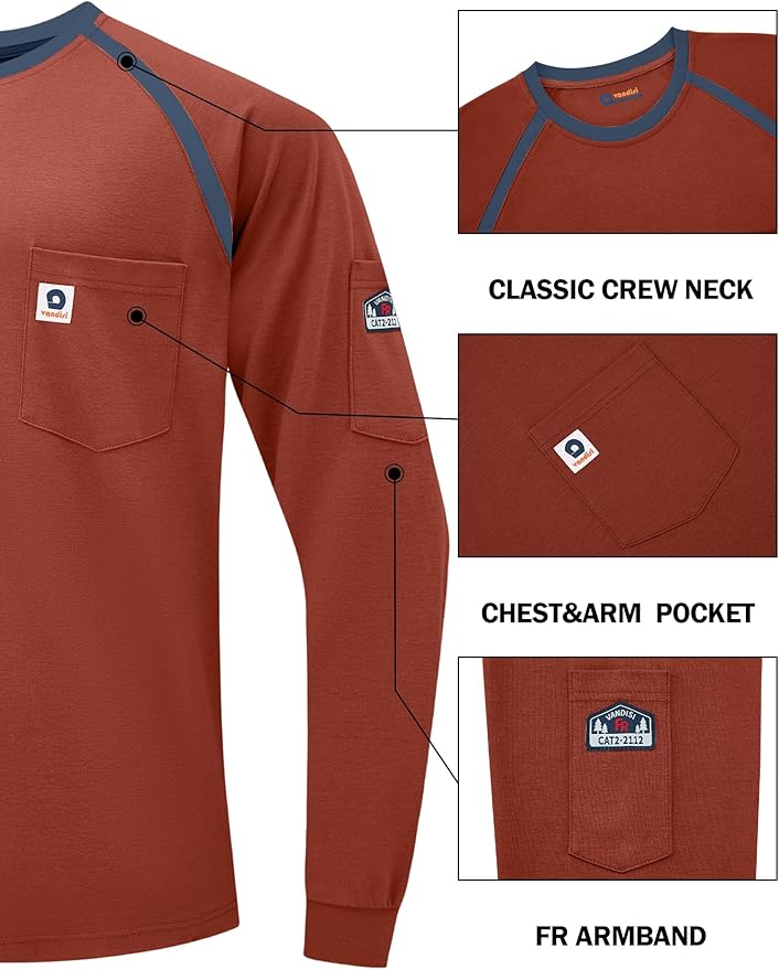 FR Shirts for Men 100% Cotton 5.5oz Lightweight NFPA2112/CAT2 Flame Resistant Shirts for Men Long Sleeve
