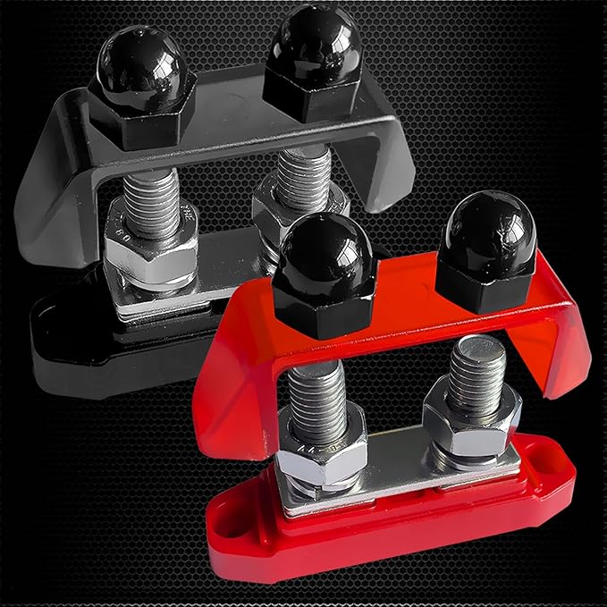 Ampper 3/8" Power Distribution Block Bus Bar 12V 250A, Dual Studs M10 Busbar Battery Junction Post Distribution Block for Car and More (W/Cover, Red and Black)