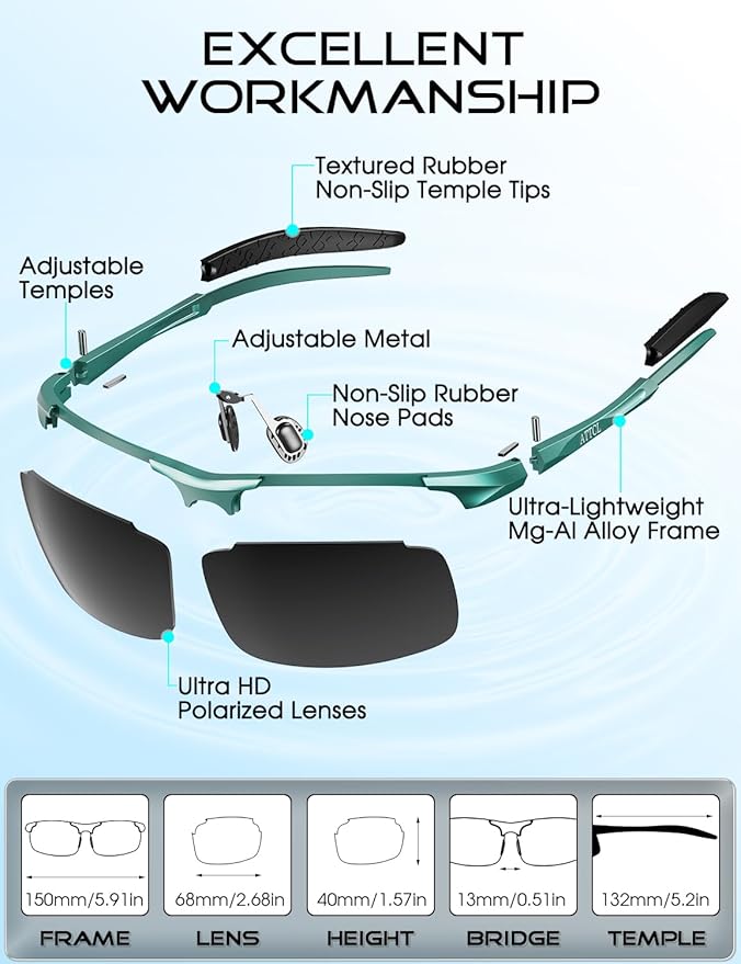 ATTCL Polarized Sunglasses Men Sports: UV Protection Anti Glare Wrap Around Lightweight Metal Driving Fishing Golf Running