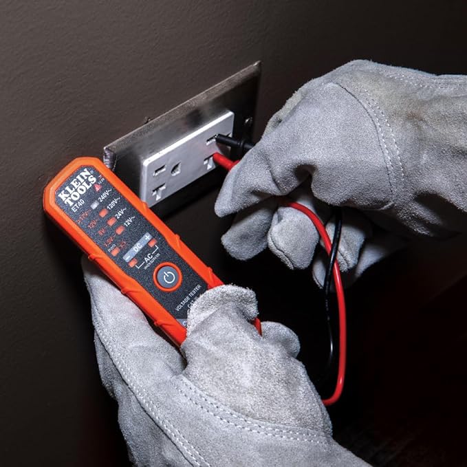 Klein Tools ET40 Digital AC/DC Voltage Tester, 12-240V AC, 1.5-24V DC, LED Illumination, DC Polarity, Auto Off, CAT III 250V-Class 2- Double Insulation, IP41 Dust and Water Resistant