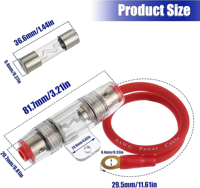 BOJACK 8 Gauge AWG 1ft Power Wire with 50 Amp AGU Fuse Holder for Car Audio, Alarm, Amplifier, Compressors, Waterproof Inline Fuse Holder 50A（Pack of 2）