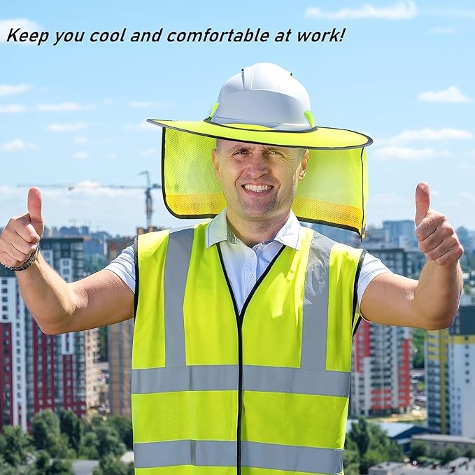 Jspupifip 20 Pack Hard Hat Sun Shade Full Brim Sun Shield High Visibility Visor with Reflective Strip for Hard Hat Accessories Construction Sites