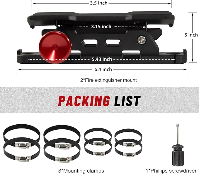 Quick Release Fire Extinguisher Mounts - 2-Pack Car Fire Extinguisher Holder Brackets Compatible with Jeep Wrangler JT, TJ, JL, JKU, UTV, Polaris RZR, Ranger, Can-Am X3, Yamaha – Corrosion-Resistant