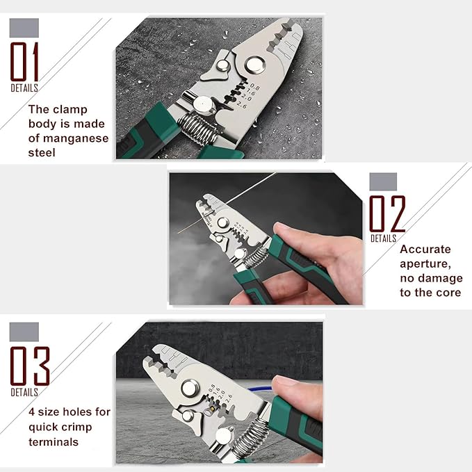 3 Holes Fiber Optic Wire Stripers 2025 New,Comes with 4 Cable Stripping Hole Sizes and a Small Adjustment Wrench,Precision Fiber Stripper/Optic Tools for Installers and Electricians