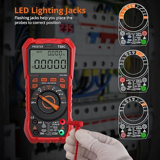 Proster Digital Multimeter Tester True RMS 9999 Counts - Auto Ranging Multimeter, AC DC Voltage Current Meter with NCV Inductance Backlight Temperature Capacitance Test Meter Electrical