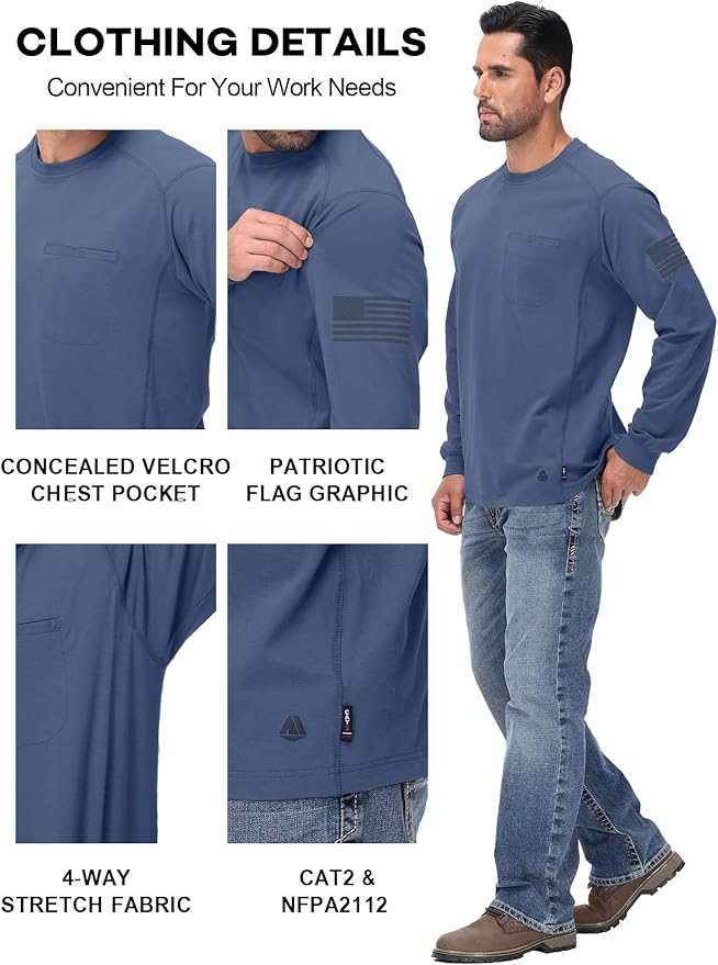 FR Shirts for Men 5.5OZ Lightweight Stretch Patriot Baseball T-Shirt Work Shirt