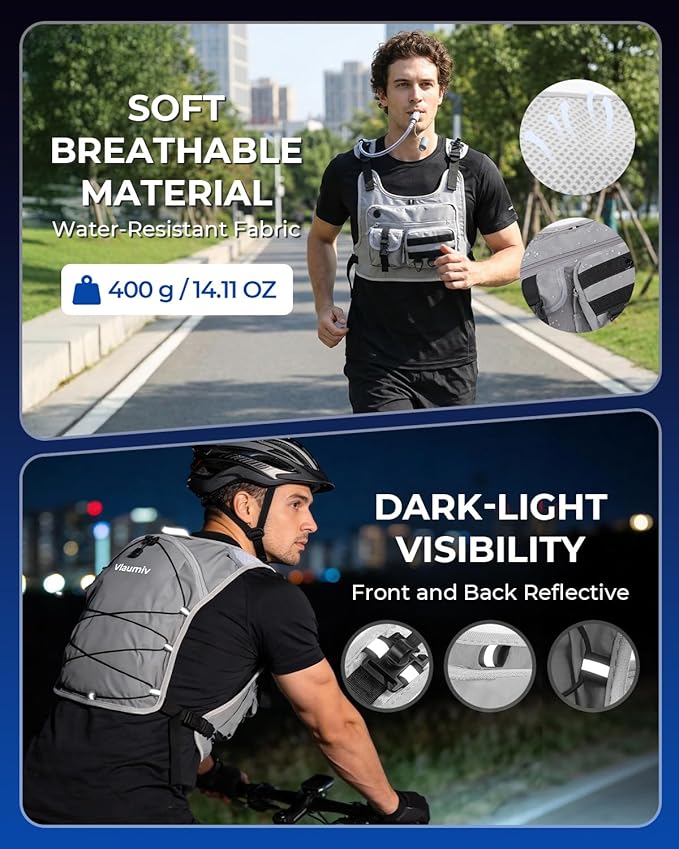 Running Vest with 2L Water Bladder, Hydration Backpack with Adjustable Straps, Lightweight & Breathable Design, Reflective Chest Pack for Men & Women, Ideal for Running and Cycling