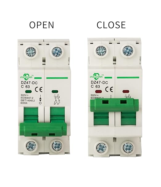 DC Miniature Circuit Breaker, 2 Pole 40 Amp, 250V-500VDC, 6kA Din Rail Mount Breaker with Thermal Magnetic Trip, DZ47-63 C40 2P, DC Solar MCB