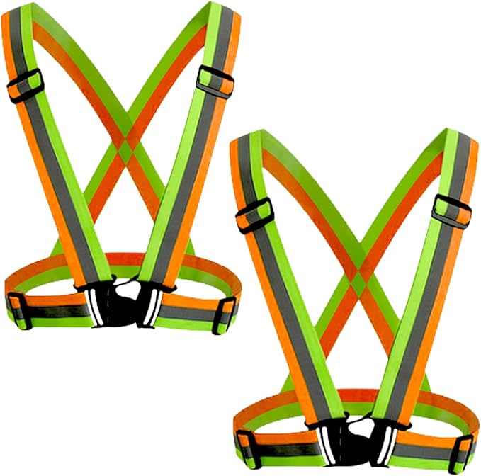 Reflective Safety Vest 2pcs - High Visibility Vest Adjustable Straps for Outdoor Jogging, Cycling, Walking and Riding