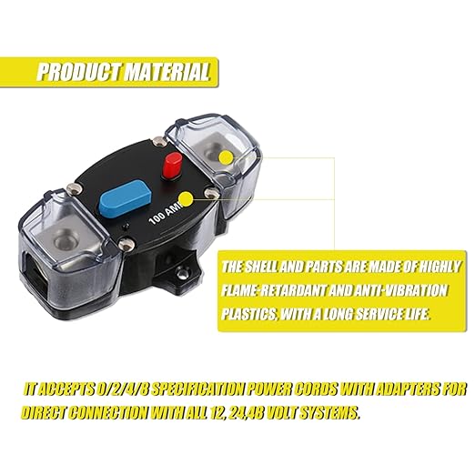 100A 12-48 Volt DC Self Recovery Circuit Breaker with Manual Reset Button for Automotive Rv Marine Boat (100Amp)