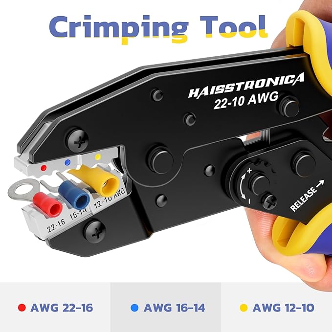 haisstronica Wire Stripper and Crimping Tool,AWG 24-10 Automatic Stripper Tool with AWG 22-10 Ratchet Wire Crimper For Insulated Wire Connectors