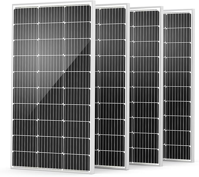 HQST Solar Panel 4pcs 100 Watt 12V Monocrystalline Solar Panel with Solar Connectors, High Efficiency Module PV Power for Battery Charging Boat, Caravan, RV and Any Other Off Grid Applications