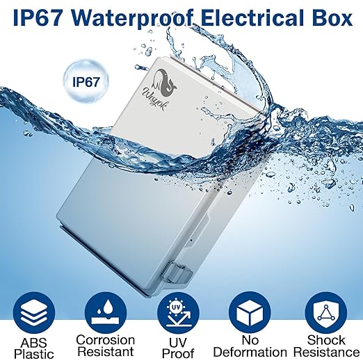 WISYOK Waterproof Outdoor Electrical Box, 11"x7.5"x5.5" Weatherproof IP67 ABS Junction Box with Mounting Plate, Hinged Cover, Wall Brackets, Grey Enclosure for Outdoor Projects