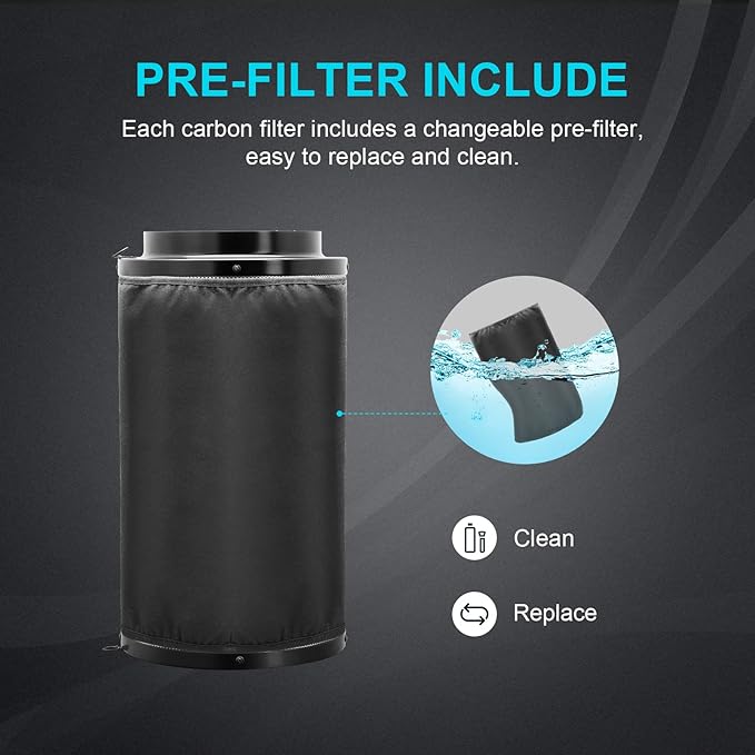 iPower 4 Inch 195 CFM Inline fan Circulation Vent Blower, Air Carbon Filter with Hook, 8 Feet Ducting and Rope combo, for Grow Tent Ventilation