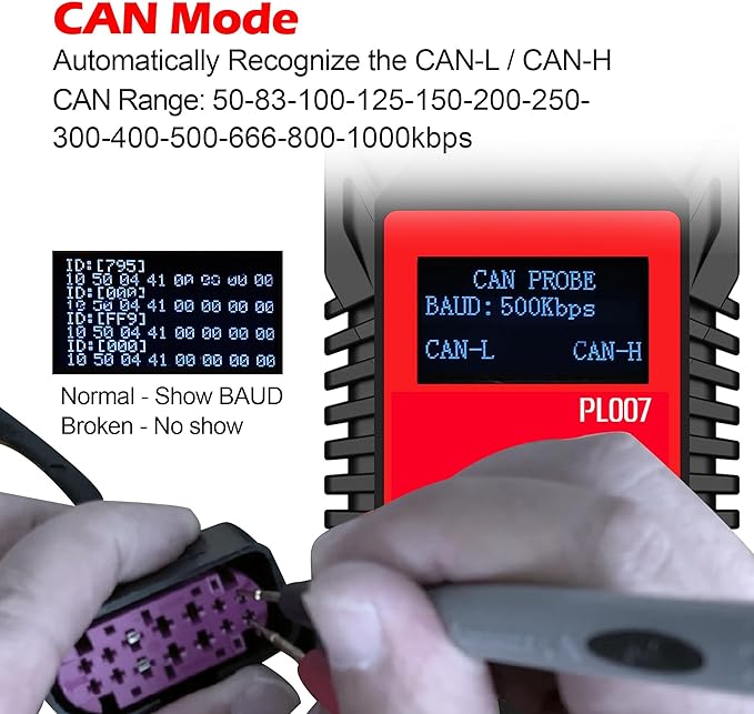 CAN LIN PWM Tester, WOYO PL007 CAN Bus Analyzer for Automotive Diagnostic Tool, Auto-Recognize CAN-H & CAN-L, CAN Range 50-1000kbps, PWM Signal Detector on Bench, LIN Bus Baud Range 2400-19200bps