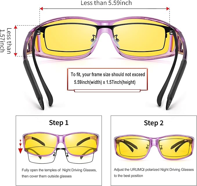 URUMQI Night Vision Driving Glasses Fit Over Eyeglasses for Men Women, Anti Glare Polarized Nighttime Glasses Yellow Lens