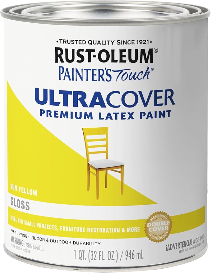 Rust-Oleum 1945502 Painter's Touch Brush On Paint,1 Quarts, Gloss Sun Yellow, 32 Fl Oz, (Pack of 1)