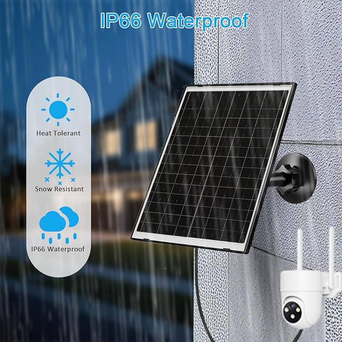 10W Solar Panel for Security & Trail Cameras, 5V Outdoor Camera Charger with USB-C Cable, DC 5.5x2.1mm & Micro USB Port, IP66 Waterproof with Adjustable Mount & 7.2FT Cable