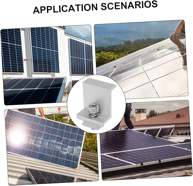 12pcs Solar Panel Mounting Brackets Aluminum Alloy Edge Pressure Block Earth Clamp Solar Panel Earthing Clip Outdoor Fixed Clamp